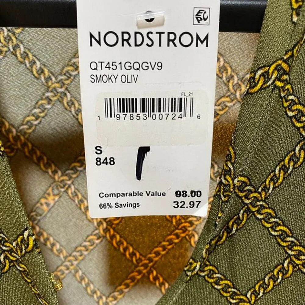 Michael Michael Kors Chain Print Wrap Top Smoky Olive Size S